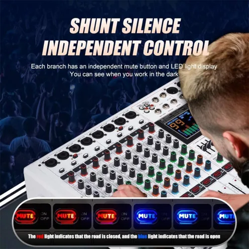 Miniatura 9 de GF8PRO - Consola de DJ profesional de 8 canales, con ecualizador de 7 etapas, 99 efectos de reverberación, pantalla LCD a color, función de silencio