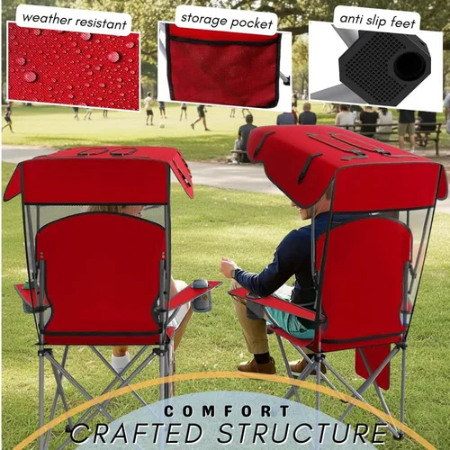 Miniatura 5 de Sillas plegables portátiles de camping con toldo, silla de playa para adultos, resistente a la intemperie de 600D Oxford, silla de campamento