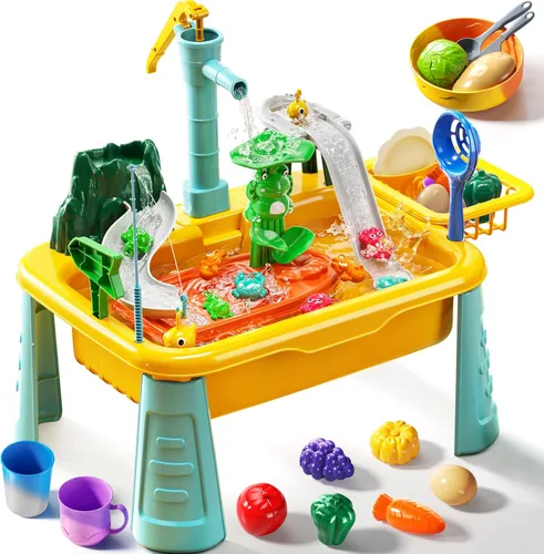 Miniatura 11 de Mesa de Agua para Niños Pequeños 1-3 - Fregadero de Juego para Niños con Bomba y Agua Corriente, Mesa de Agua para Niños de 4-8 Años