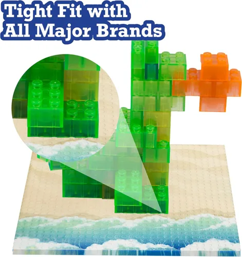 Miniatura 3 de Summer Beach - Placas base para terreno para ladrillos de construcción, juego de 2 placas de construcción grandes de 10 x 10 pulgadas, doble