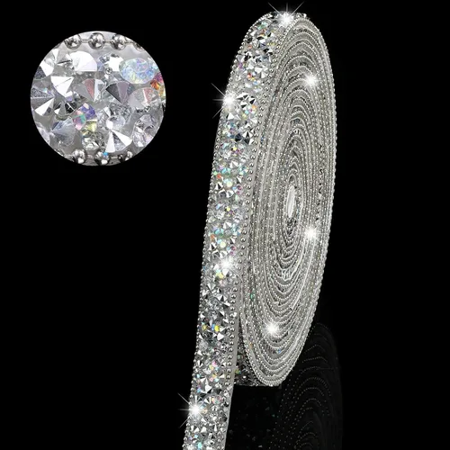 Miniatura 16 de Hicarer 3 yardas de cintas de diamantes de imitación de resina para boda, cinta autoadhesiva de diamantes de cristal, rollo de cinta de resina