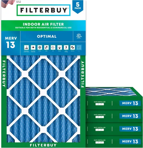 Miniatura 12 de Filterbuy Filtro de aire de 8 x 14 x 1 pulgadas MERV 13 de defensa óptima (paquete de 5), filtros de aire de repuesto plisados HVAC para calderas