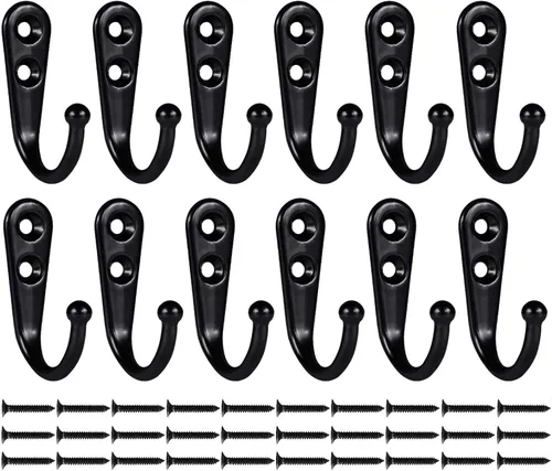 Paquete de 12 ganchos negros montados en la pared rústicos pequeños de una sola puerta de metal para entrada, cocina, dormitorio, baño, oficina,