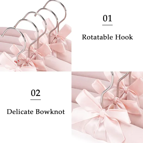 Miniatura 4 de NEOVIVA Perchas acolchadas de satén antideslizantes de 15 pulgadas para mujer, perchas acolchadas de satén rosa para ropa de mujer, sin bultos