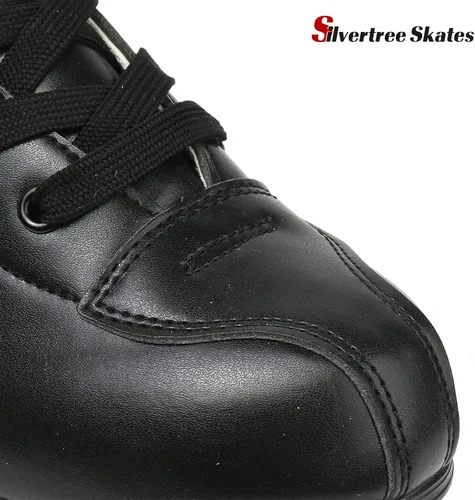 Miniatura 7 de Silvertree Patines de ruedas de piel sintética para mujer, con parte superior alta, patines de cuatro ruedas brillantes con bolsa de transporte