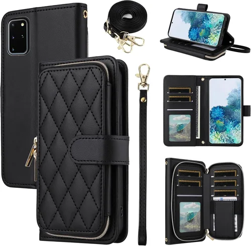 Miniatura 43 de Funda de Cartera para Samsung Galaxy S20 FE 5G de 6.5 Pulgadas con Correa para Muñeca, Billetera con Cremallera y más de 9 Ranuras para Tarjetas
