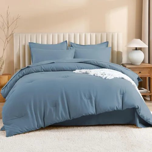 Miniatura 32 de Litanika Cama en una Bolsa King Beige - Juego de Ropa de Cama de 7 Piezas Tamaño King, Juego de Edredón de Cama, Juego de Edredón con Edredón, 02