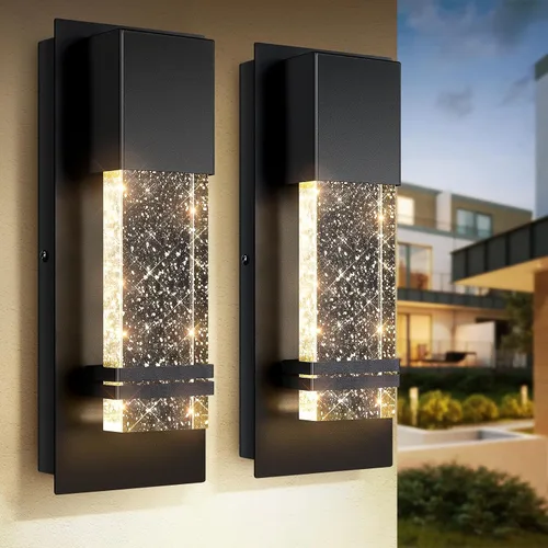 Miniatura 9 de BesLowe Lámparas de pared para exteriores con cristal de burbujas de cristal, apliques exteriores impermeables, faroles de pared LED, luces