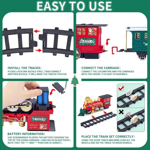 Miniatura 7 de Juego de Tren para Niños, Juego de Tren de Navidad para Debajo de los Árboles, Juguetes de Tren Eléctrico para Niños y Niñas con Locomotora