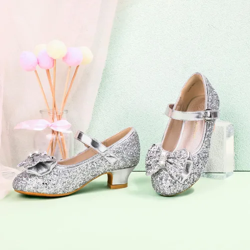 Miniatura 65 de PANDANINJIA Vestido de jada para niñas y niños pequeños, zapatos de princesa Mary Jane con tacones con lazo para fiesta, boda, boda