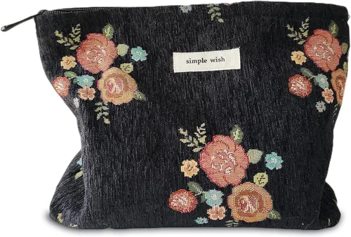 Miniatura 50 de STARDW Bolsa de maquillaje estética floral para mujeres y niñas, bolsa de aseo de viaje con cremallera de gran capacidad, bolsa organizadora