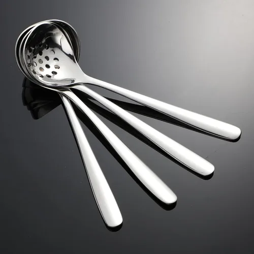 Miniatura 7 de Juego de 4 cucharas para servir de acero inoxidable, ranuradas, para banquetes de bufé y catering (TP-01)