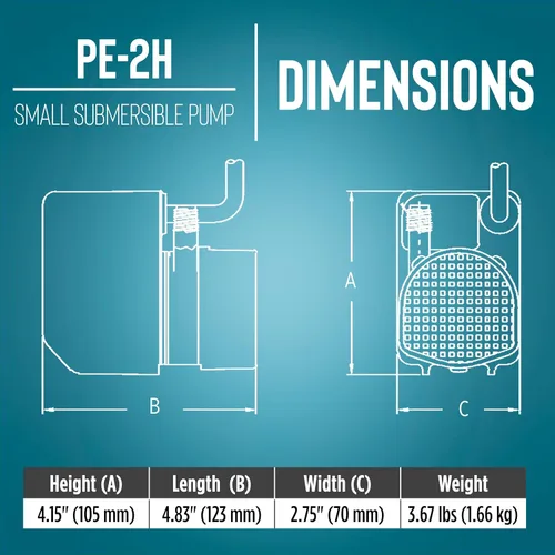 Miniatura 2 de Little Giant PE-2H 518400 Bomba sumergible de accionamiento directo encapsulado epoxi de 115 voltios, 1/40 HP, 300 GPH, con cable de 6 pies, negro