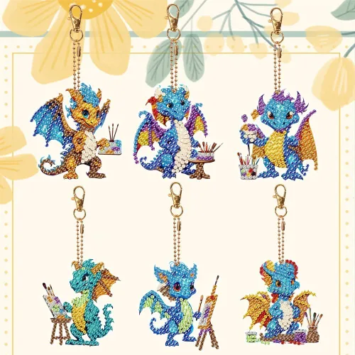 Miniatura 12 de YUE ZHE 9 llaveros de pintura de diamantes de animales, kits de arte de diamantes de animales para adultos, pintura 5D de doble cara para adultos