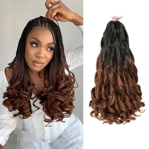 Miniatura 62 de Cabello Rizado Francés para Trenzar de 18 Pulgadas, 8 Paquetes Color Borgoña - Cabello para Trenzar Pre-Estirado con Rebote - Extensiones de Cabello