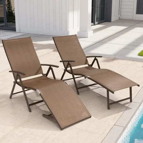 Crestlive Products Juego de 2 tumbonas para exteriores, silla reclinable plegable de aluminio, ajustable 8 posiciones, sin montaje, perfecta para