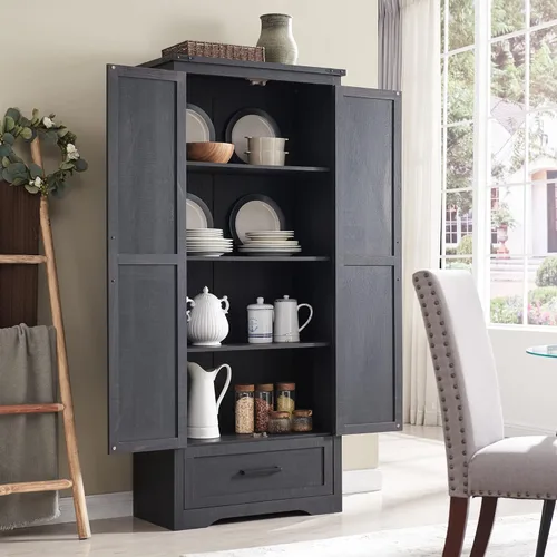 Miniatura 3 de Armario de despensa de cocina de granja – Armarios de almacenamiento de cocina de madera grandes de 72 pulgadas de alto con estantes ajustables y 2