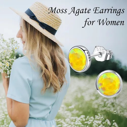 Miniatura 6 de LarimarAquamarineLapis LazuliMoss AgateAmethystTurquoiseOnyxTiger EyeMoonstoneLabradoriteRose Quartz Earrings Stud Sterling Silver Natural