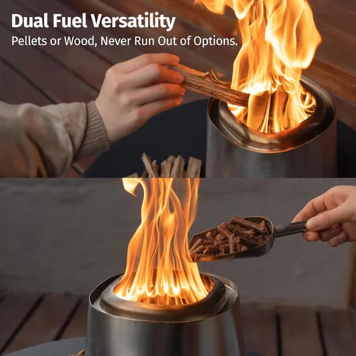 Miniatura 6 de East Oak Fuoco - Fogón de Mesa Sin Humo Bandeja de Cenizas 3 en 1 Fogón Portátil para Madera y Pellets Acero Inoxidable Quema 120% Más