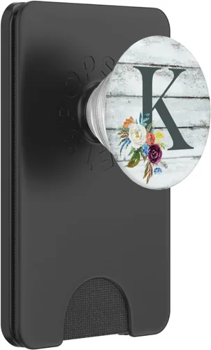 Miniatura 8 de Monogram Initial K - Soporte para teléfonos y tabletas, diseño de flores, Negro