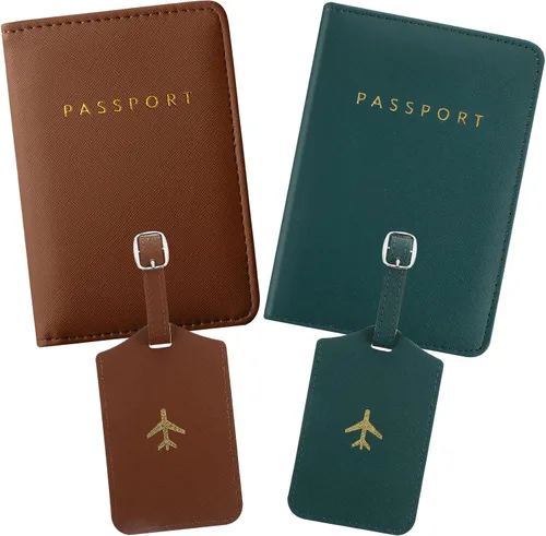 2 fundas para pasaporte y 2 etiquetas de equipaje, soporte para pasaporte, etiqueta de maleta de viaje