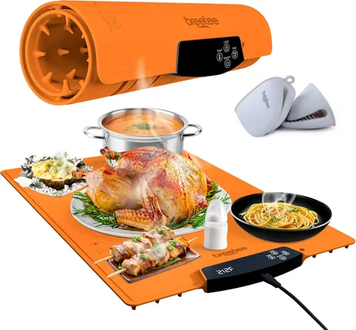 Miniatura 10 de BREETEE Tapete eléctrico para calentar alimentos – Tapete de calefacción de silicona para alimentos con 9 niveles de temperatura – Tapete de Blanco