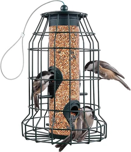 Miniatura 9 de Comedero para pájaros de sebo para exteriores [doble capacidad] Comedero para pájaros silvestres con techo de metal colgante, comedero de sebo