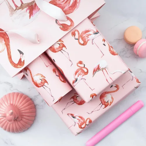 Miniatura 6 de WRAPAHOLIC Papel de Regalo Reversible de Flamenco - Mini Rollo - 17 Pulgadas X 33 Pies - Papel de Regalo de Cumpleaños de Flamenco Rosa Diseño Rosa