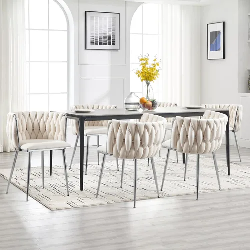 Miniatura 14 de Juego de 2 sillas de comedor de terciopelo, sillas de comedor tapizadas tejidas, sillones de ocio de lujo, sillas decorativas modernas con patas
