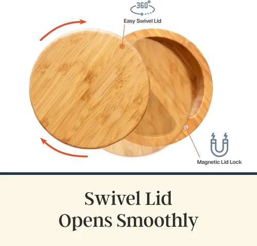 Miniatura 6 de Totally Bamboo Salt Keeper Duet - Salero de bambú con compartimentos duales para sal y pimienta o especias, tapas giratorias magnéticas, caja de sal