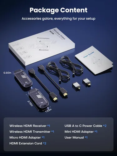 Miniatura 7 de TeckyGem Transmisor y Receptor HDMI Inalámbrico, Extensión HDMI Inalámbrica de 328FT/100M [Dual-Band de 2.4/5GHz, Pantalla Giratoria] Enchufe