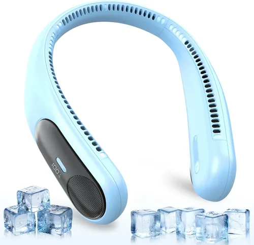Miniatura 11 de Ventilador de cuello portátil, ventilador personal sin aspas, pantalla LED, 4 velocidades, recargable por USB de 6000 mAh, viento de enfriamiento