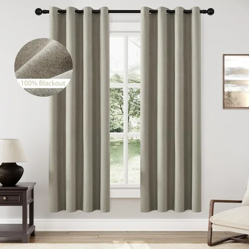 Miniatura 41 de ChrisDowa Cortinas 100% Opacas de Abedul Sólido de 45 Pulgadas de Largo, 2 Paneles para Dormitorio y Sala de Estar, Estilo Granja Oscurecedoras