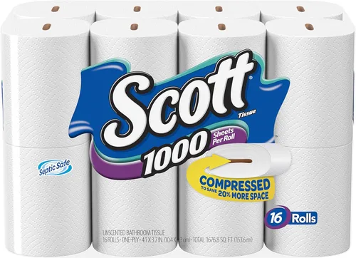 Miniatura 9 de Scott - 1000 hojas por rollo de papel higiénico, 4 rollos, toallas de baño
