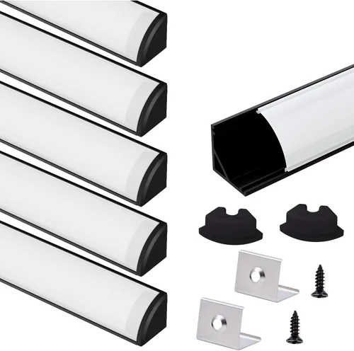 Miniatura 12 de VST Paquete de 10 canales LED de 3.3 pies, canal difusor LED en forma de V, sistema de canales de aluminio LED con cubierta lechosa, tapas finales