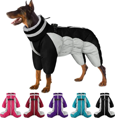 Miniatura 8 de Abrigo de cuerpo completo para perro – Chaqueta de vellón cálida para perros grandes, abrigos de invierno de cuello de tortuga con arnés, traje