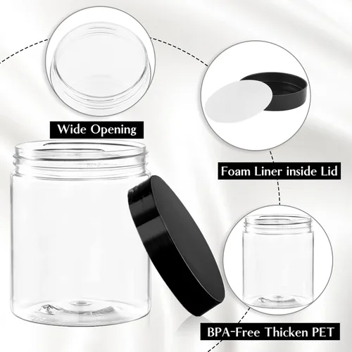 Miniatura 3 de TUZAZO Tarros de plástico de 8 onzas con tapas sin BPA, recipientes vacíos redondos transparentes para cosméticos, tarros de plástico para loción