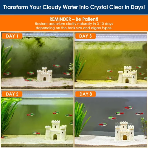 Miniatura 2 de AquaMiracle Filtro de acuario con luz U - V y esponja de filtro, filtro de tanque de peces con temporizador para agua verde, filtro de tortuga