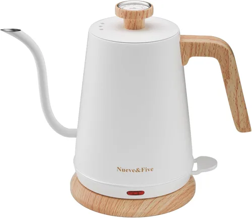 Nueve&Five Hervidor Eléctrico de Cuello de Ganso con Termómetro, Hervidor de Té Eléctrico 1L con Apagado Automático, Hervidor de Agua Caliente 1000W