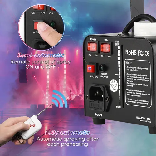 Miniatura 3 de Máquina de niebla LURT con control automático de humo, luz LED de 500 W, mini, control remoto inalámbrico, modo portátil para fiestas al aire libre