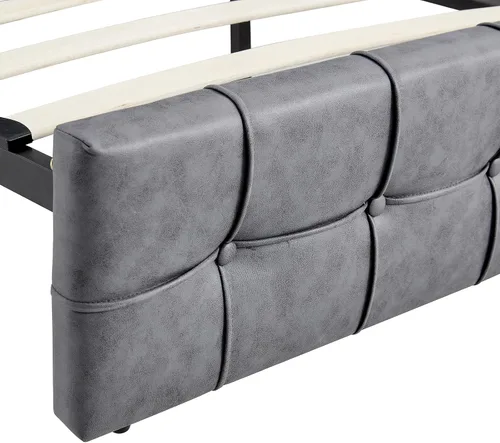 Miniatura 9 de Anwick Moderna cama de plataforma tapizada con cabecera ajustable, marco de cama tamaño King, marco de cama de tela tecnológica con botones