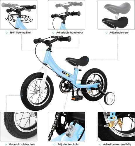 Miniatura 3 de Balance Bike 2 in 1,The Dual Use of a Kids Balance Bike and Toddler Bike, for 2 3 4 5 6 7 Years Old -12 14 16 Inches with Training Theory, Brake