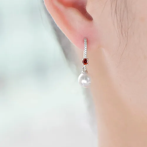 Miniatura 2 de JO WISDOM Pendientes de aro de perlas de agua dulce de plata de ley 925 con perlas reales colgantes, perlas de imitación