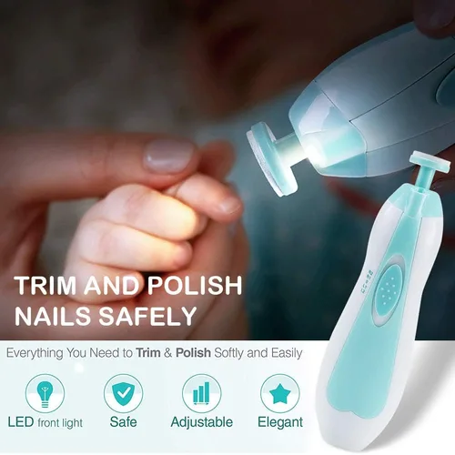 Miniatura 5 de Limpiador de uñas eléctrico para recién nacido, seguro para bebé, 6 en 1, juego de manicura con luz LED, dedos de los pies, kit de cuidado