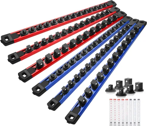Miniatura 42 de Reniteco Juego de organizador de enchufes magnéticos, 3 piezas de 1/2 pulgada 3/8 pulgadas 1/4 pulgadas de aleación de aluminio con 40 clips Negro