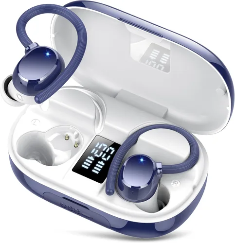 hadbleng Auriculares inalámbricos con Bluetooth con pantalla digital LED de 128 horas de reproducción, gancho sobre la oreja con micrófono, sonido