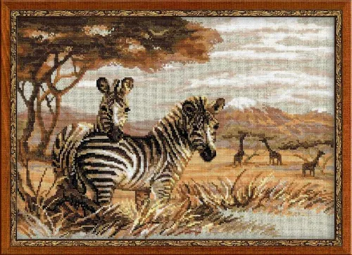 RIOLIS - Zebras in the Savannah 1143, Kits de punto de cruz 15,75" x 11,81", Kits de punto de cruz para principiantes y avanzados, Kit de punto de
