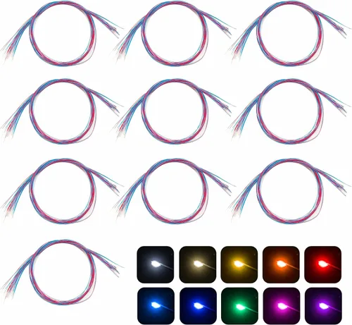 100 piezas Micro LED precableados LED SMD 0805 pre-soldados con accesorios de montaje para construcción de modelos para principiantes (mezcla de 10