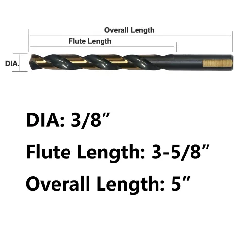 Miniatura 2 de Juego de 6 brocas helicoidales HSS de 3/8 pulgadas de oro negro, punta dividida de 135 grados, broca de metal Jobber, uso general para uso en acero