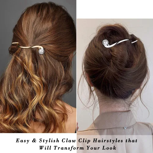 Miniatura 2 de Ahoney 4 pasadores de perlas para mujer, pinzas francesas 4.2 con perlas elegantes para cabello grueso (plata + dorado)